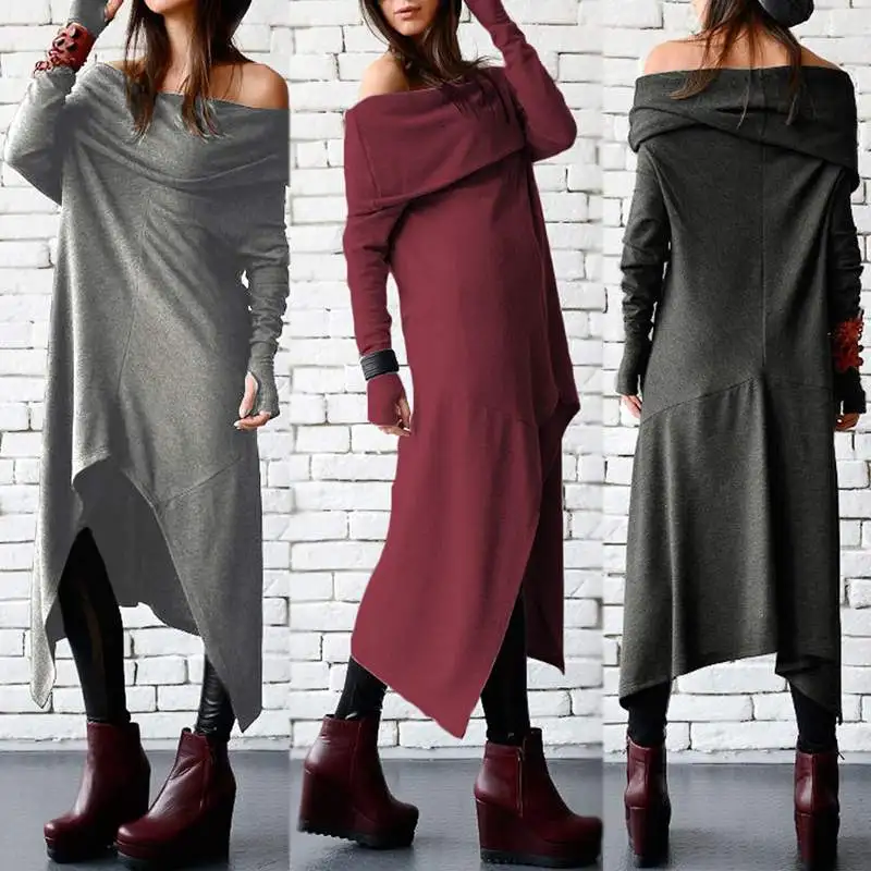 Платье ZANZEA женское с открытыми плечами Элегантный Модный Асимметричный Сарафан