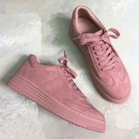 genuine leather women sneakers fashion pink shoes for women lace up white shoes creepers platform shoes