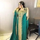 2 шт. марокканский кафтан атласная длинное вечернее платье Золотые Аппликации кружево мусульманское платье для выпускного вечера Дубайский арабский Для женщин Платья для вечеринок