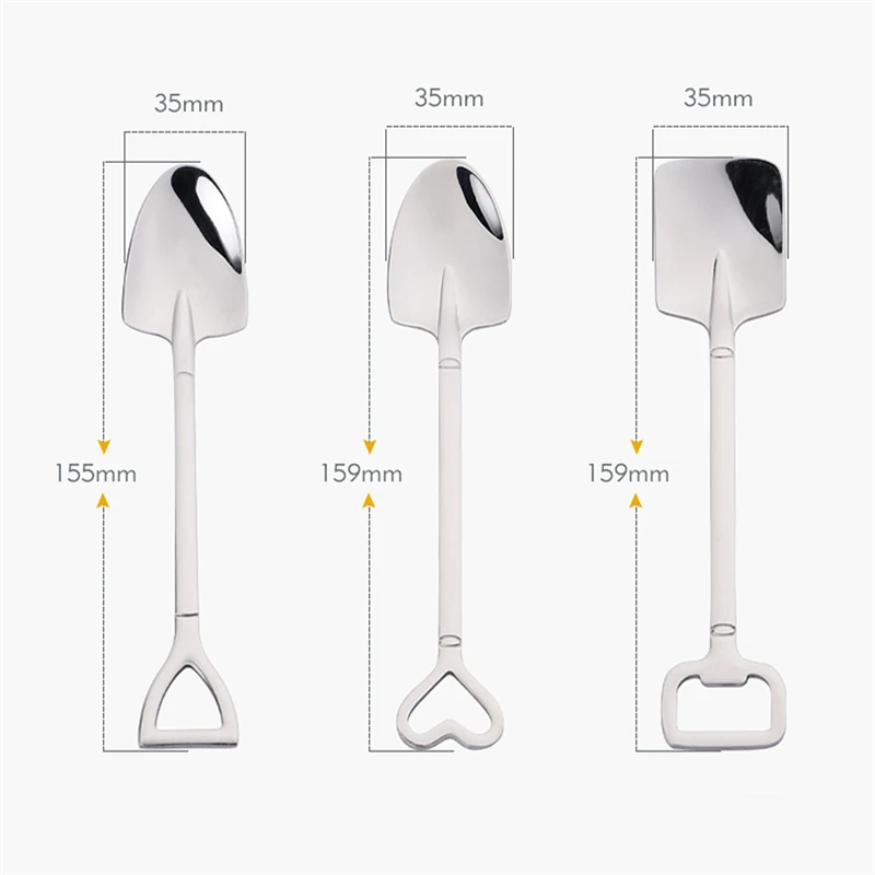 

Stainless Steel Iron Shovel Watermelon Spoon Heart Square Head Ice Cream Dessert Teaspoons Retro Cute Tableware Kitchen Gadgets