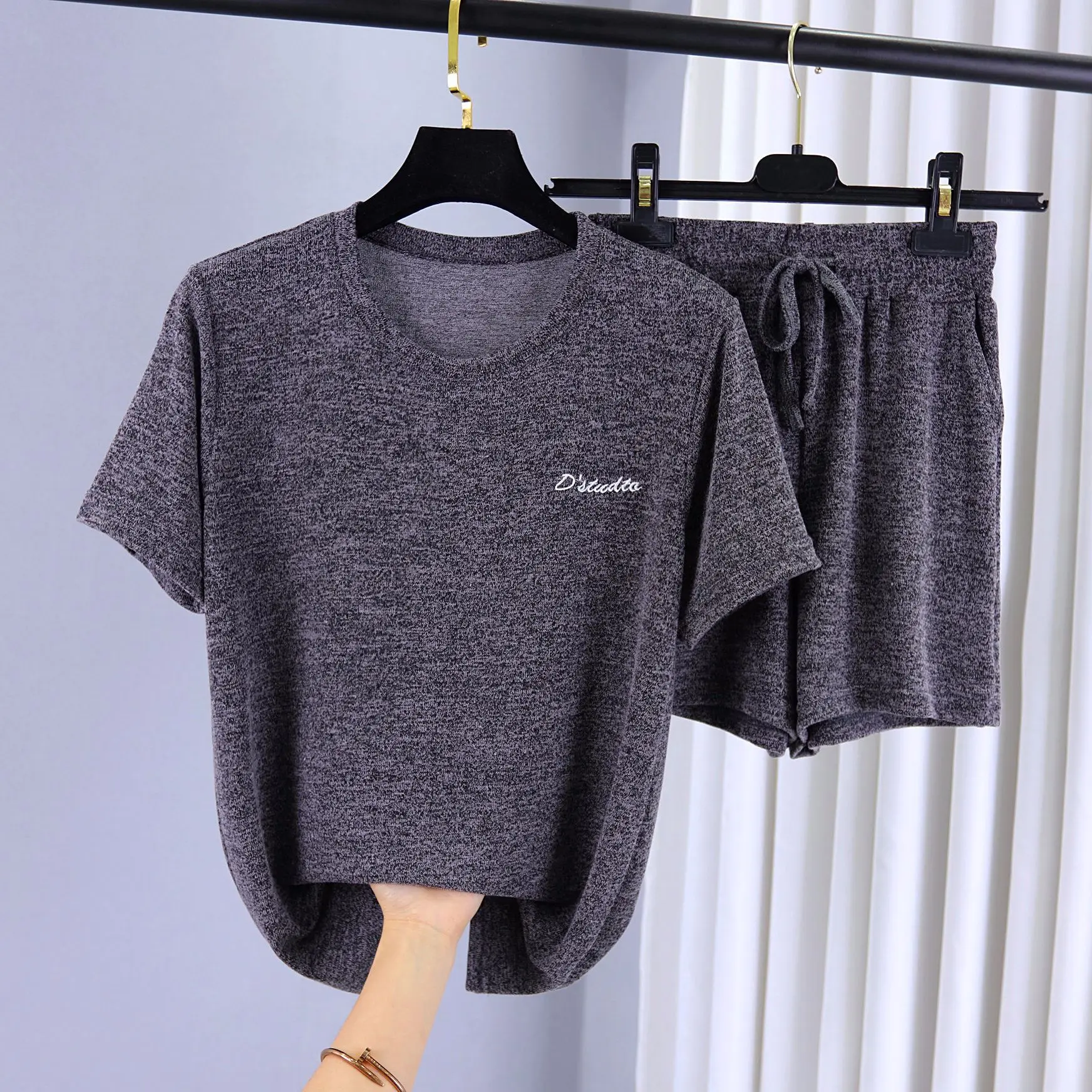 Женские шорты с Вышивкой Букв и коротким рукавом пижама для женщин летняя Пижама