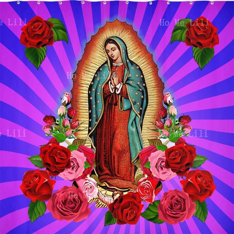 Дева Мария Богородица Гуадалупе занавеска для душа окруженная розами цветы