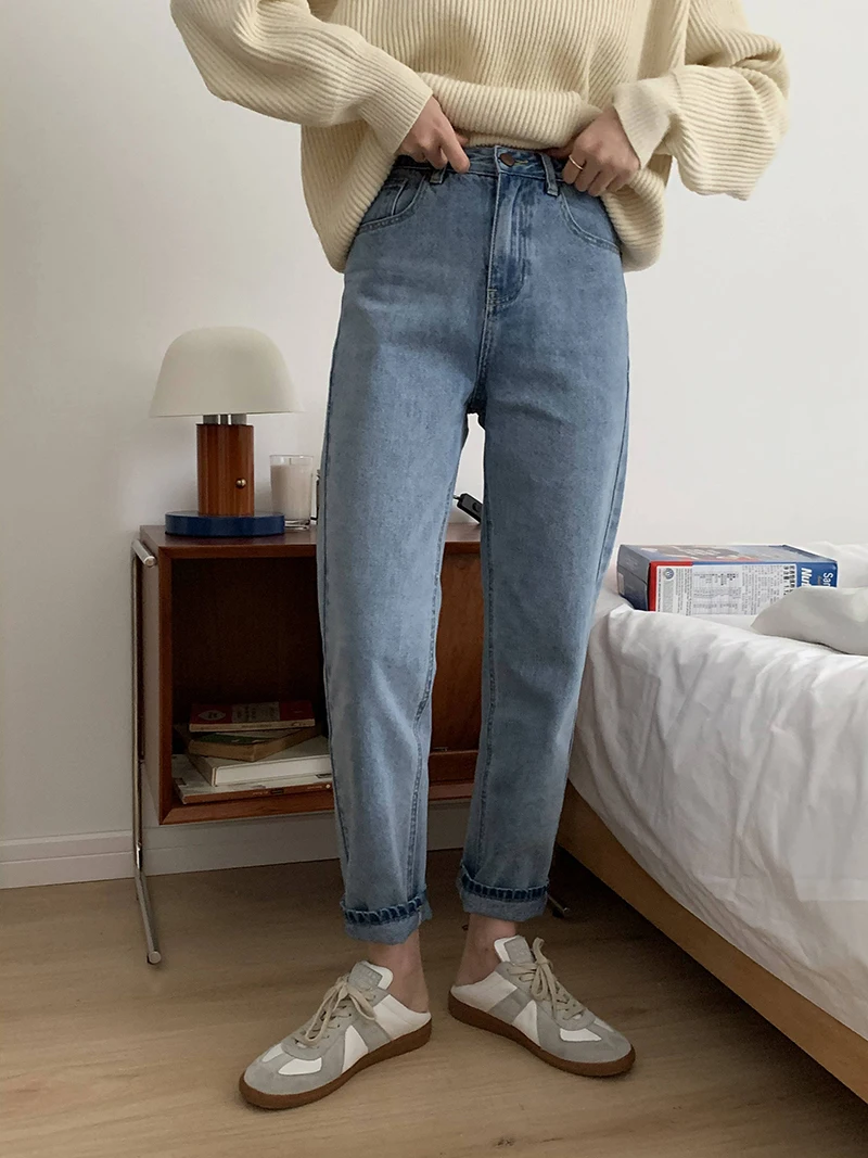 

High Waist Jeans Woman Plus Size Street Style Elastic Waist Denim Pants Cotton Loose Coated Vintage Washed Boyfriend Jeans 2020