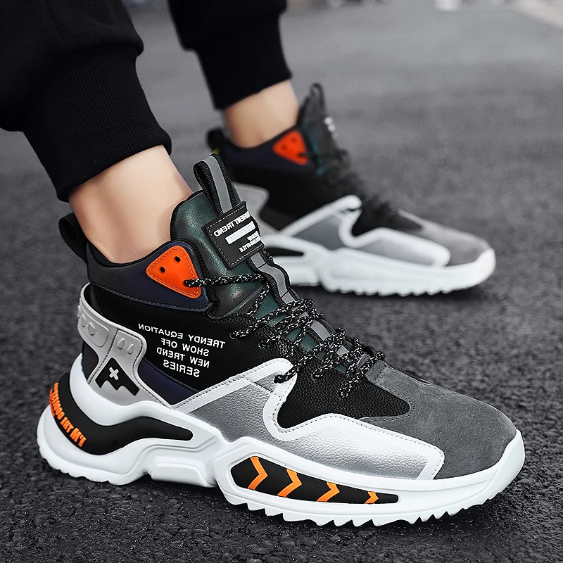 

High Quality Men's Vulcanized Shoes Designer Sneakers for Men Spring Leather Classic Men Walking Shoe High Top Men Running Shoes