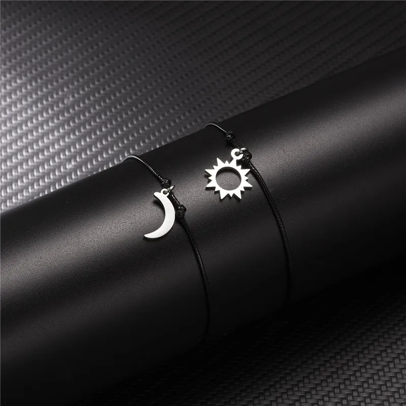 

2 Pcs Trendy Stainless Steel Sun Moon Pendant Couple Bracelet For Women Men Lover Couple Friendship Birthday Jewelry Gifts
