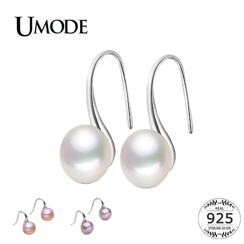 UMODE, 925 пробы, серебряные серьги-капли с натуральным пресноводным жемчугом для женщин, розовые, белые, фиолетовые серьги, ювелирное изделие, Brinco Femme AE0009