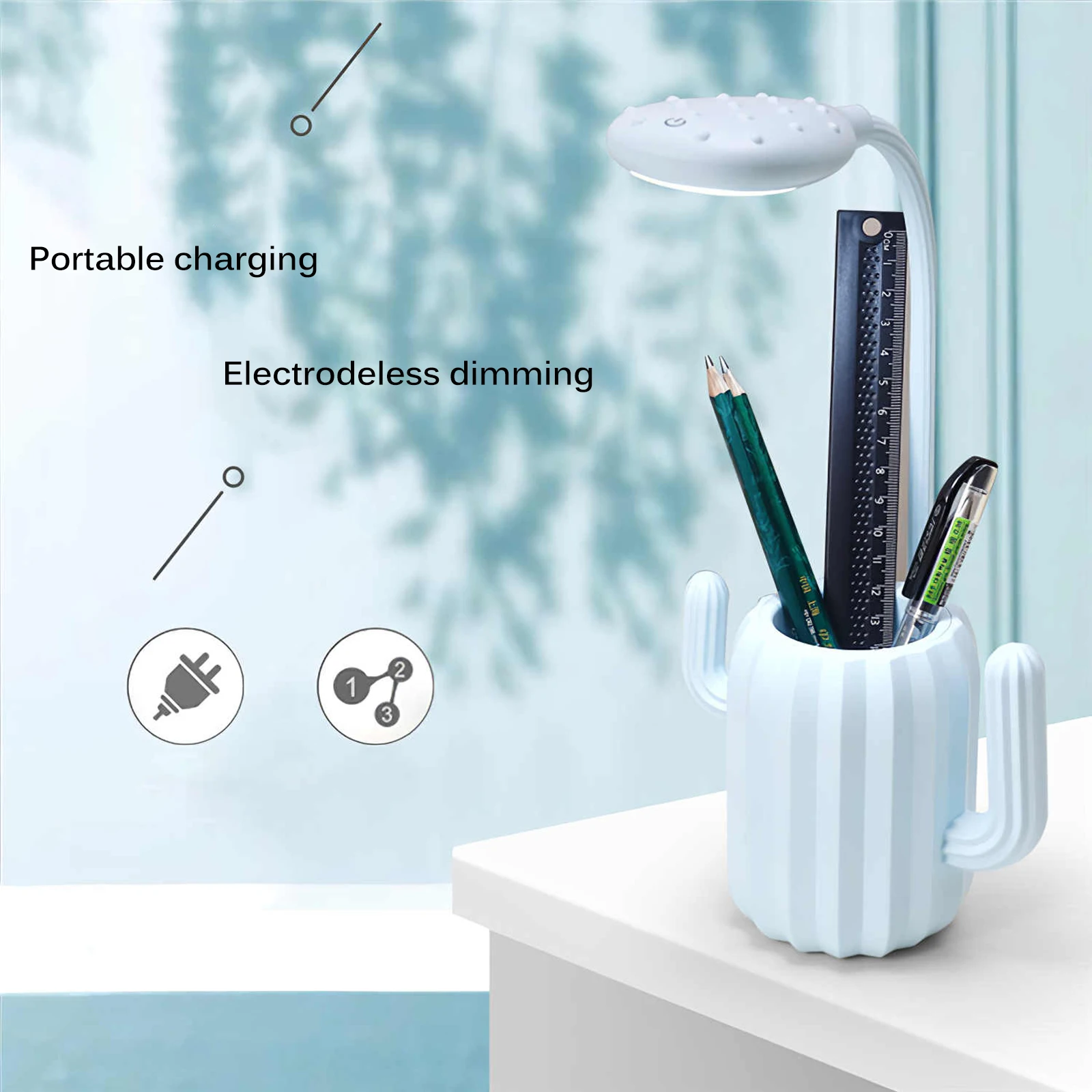 Multifunctional LED Cactus Lamp Folding USB Charging Table 3-Gear Night Light Study with Pen Storage Holder for Students | Освещение