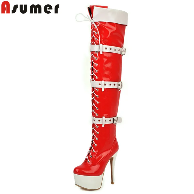 

ASUMER 2021 new over the knee boots round toe zip ladies prom autumn winter boots mixed colors sexy high heels platform boots
