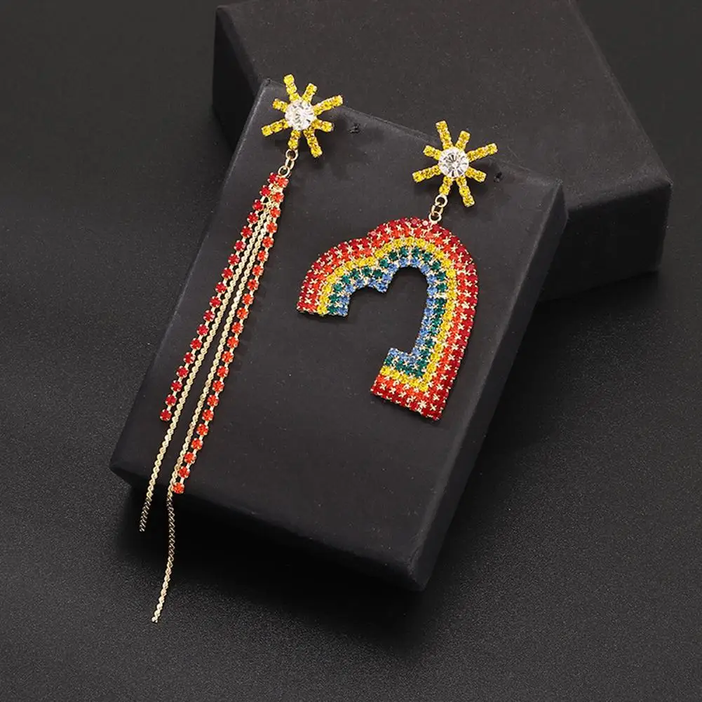 Минималистичные женские радужные стразы полусердечки длинные кисточки Висячие