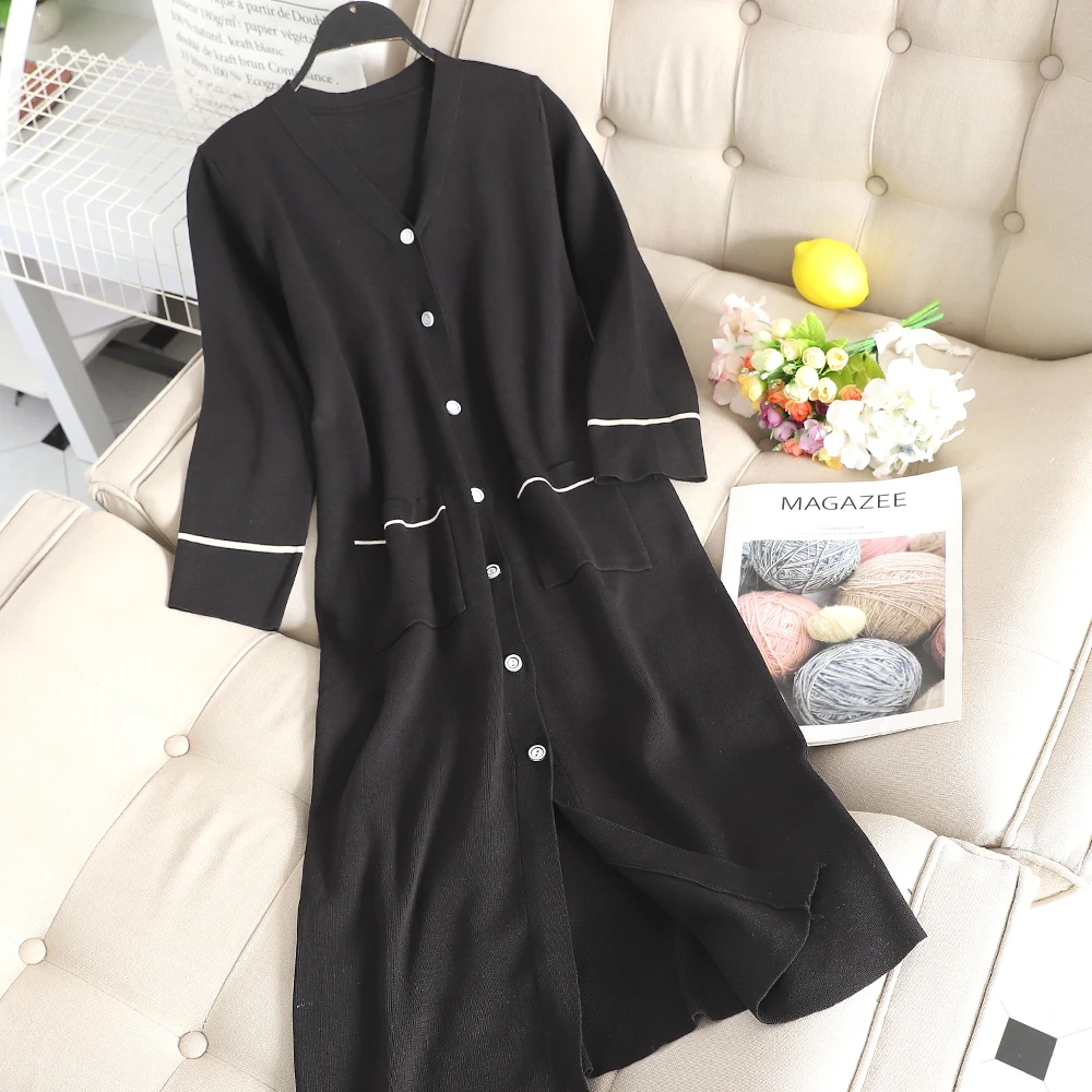 SINGRAIN женское длинное платье свитер с v образным вырезом повседневный офисный