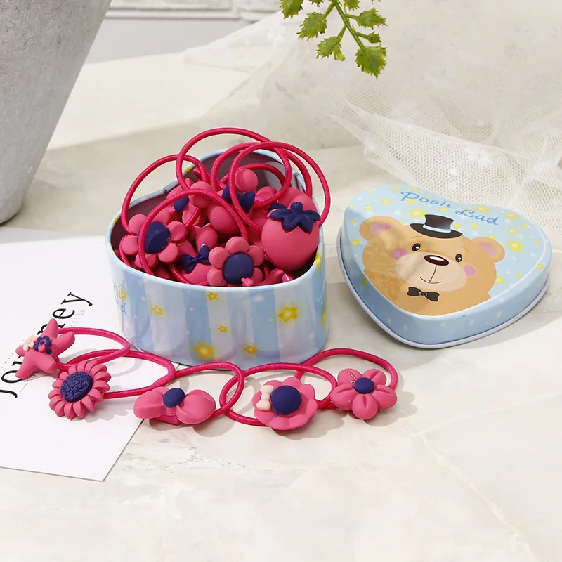 Bear Box Rose 20 шт./кор., цветные эластичные резинки для девочек, милые ленты для волос с цветочным рисунком, обруч со звездой, Детские аксессуары для волос головной убор - Цвет: Bear Box Rose