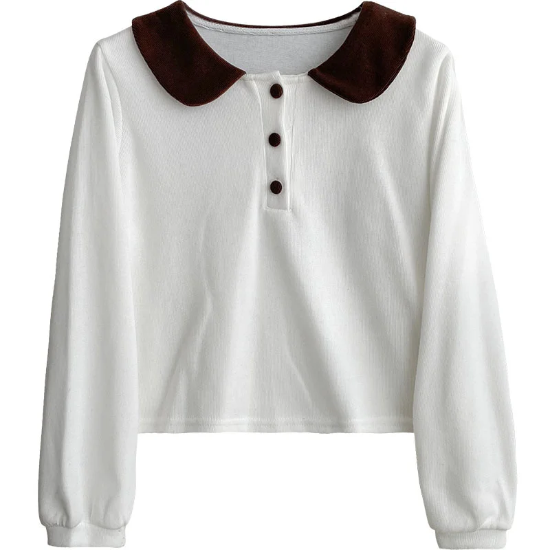 

Contrast Straight Pullover Women Casual Winter 2021 Knitted Sweater Loose Long Sleeve White Loose Tops