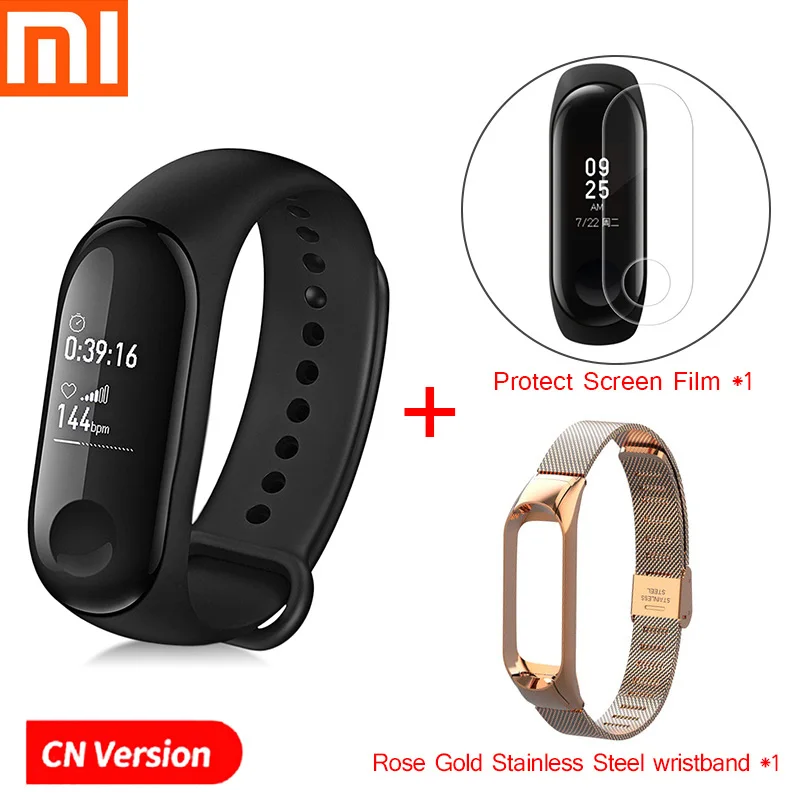 Xiaomi mi-браслет 3 Смарт-Браслет фитнес-браслет PK mi Band 4 большой сенсорный экран oled-сообщение частота сердечных сокращений Smartband - Цвет: Add Steel Strap
