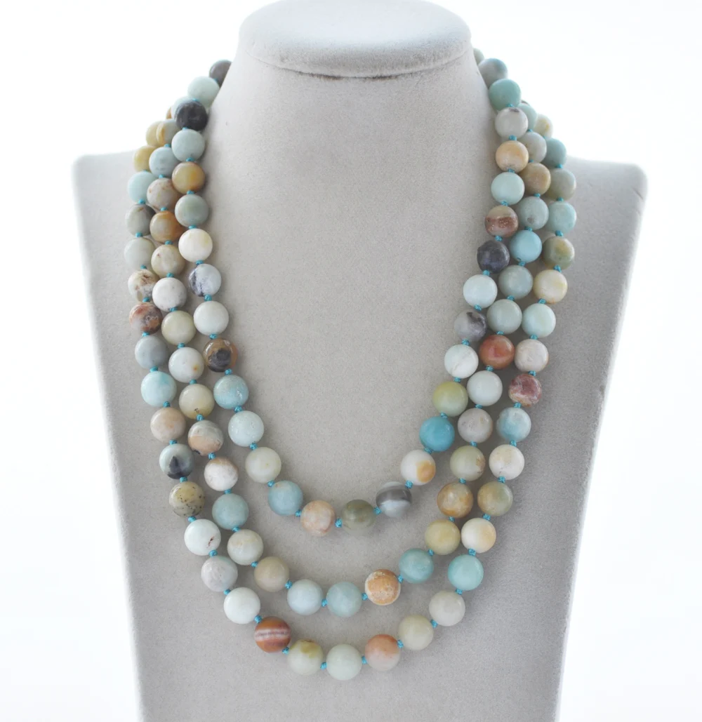 

MCT·STAR Z10698 3Row 19" 10mm Round Blue Amazonite Gemstone Bead Necklace