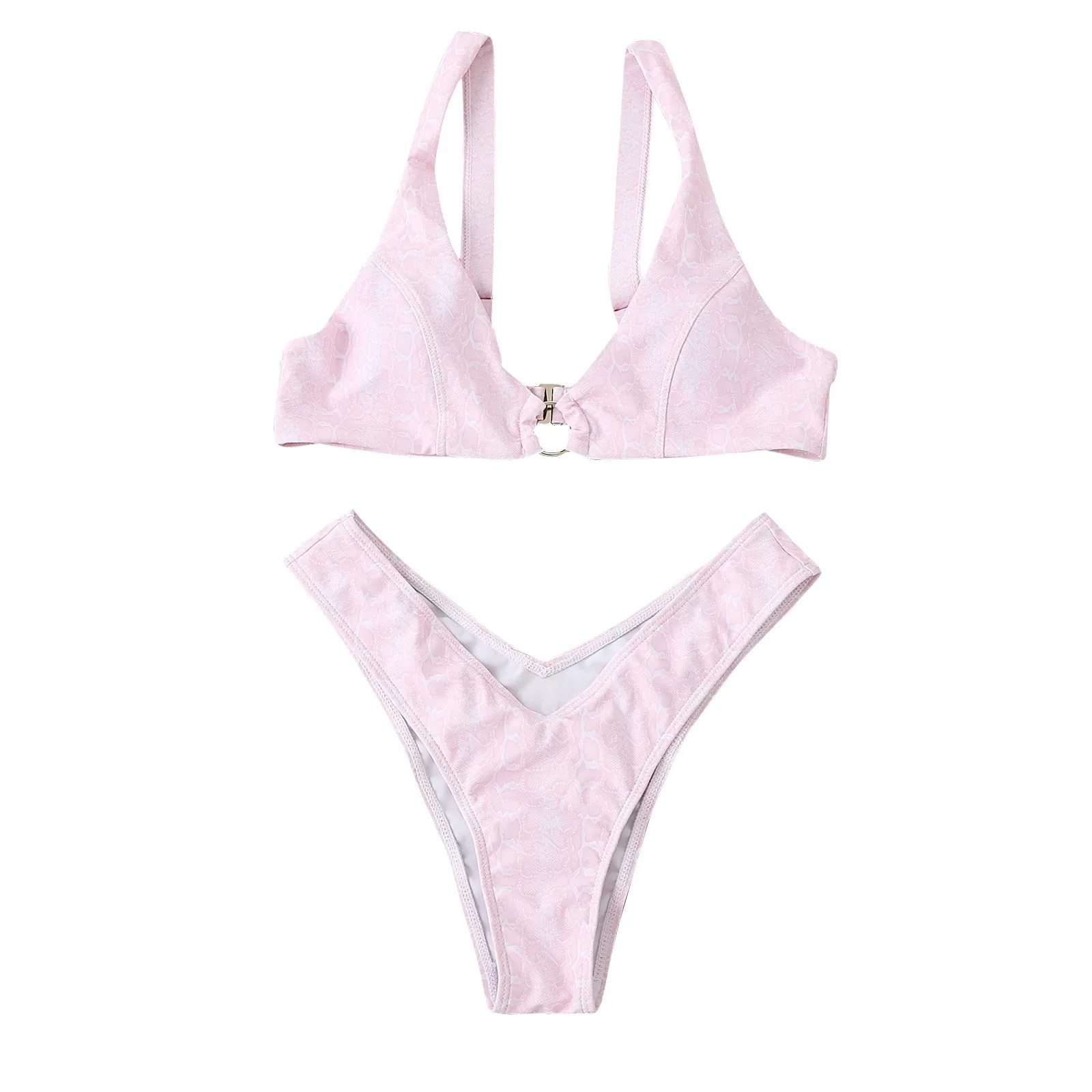 

Sexy Bikini 2021 Swimsuit Ladies Summer Halter Print Ring Push-up Thicken Bra Micro Bikini Thong Two-piece Beachwear#45