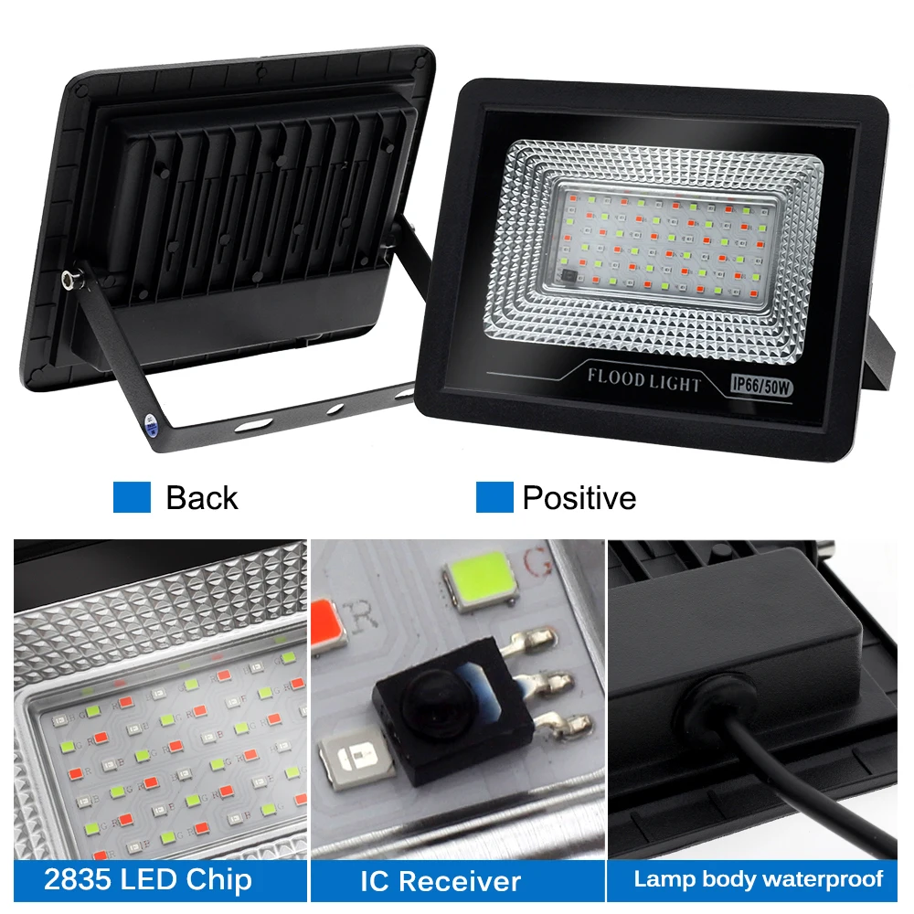 LED Flood Light 50W 100W IP66 Waterproof RGB Spotlight Outdoor Color Changing Floodlight for Party Stage Landscape Lighting | Освещение