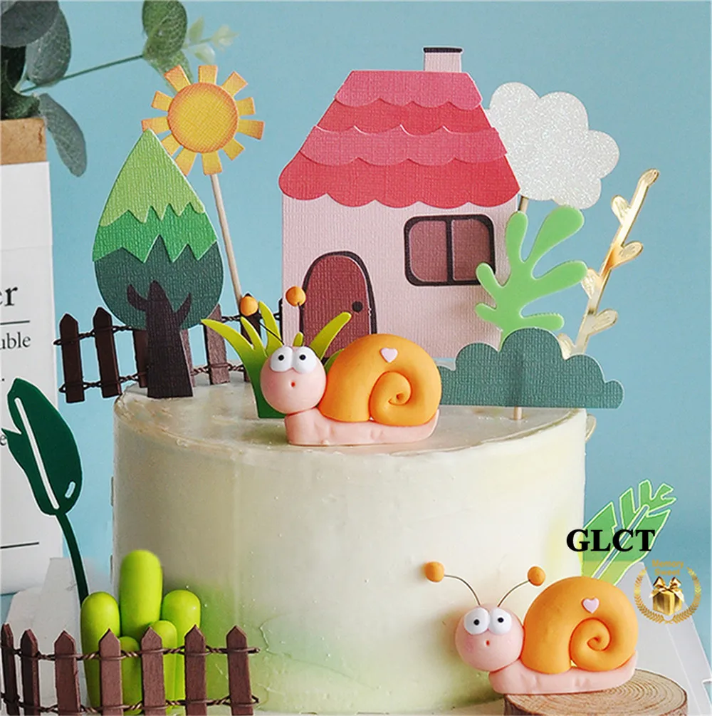 

snail cake topper birthday party decorations kids baby children cake decorating supplies crab dinosaur toys cupcake toppers