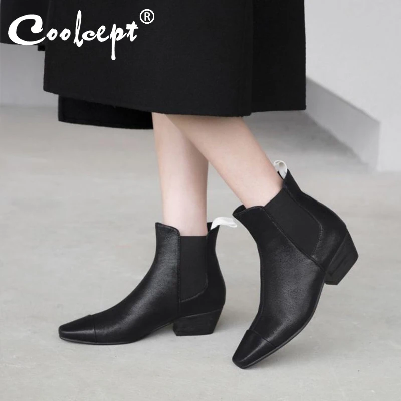 

Coolcept Women Fashion Pointed Toe High Quality Ankle Boots Sexy Office Work Short Boots Shoes Woman Slip On Botas Size 33-40