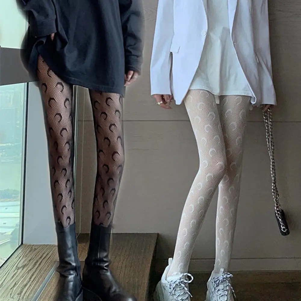

2021 Creative Moon Printed Stockings Costumes Sexy Fishnet Tight Fashion Transparent Black White Hollow Mesh Tights