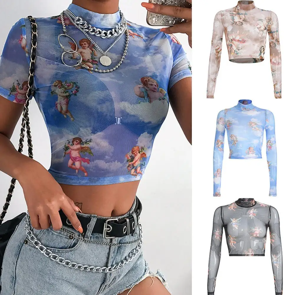 Женская прозрачная блузка с длинным рукавом и высоким воротником|Блузки| |