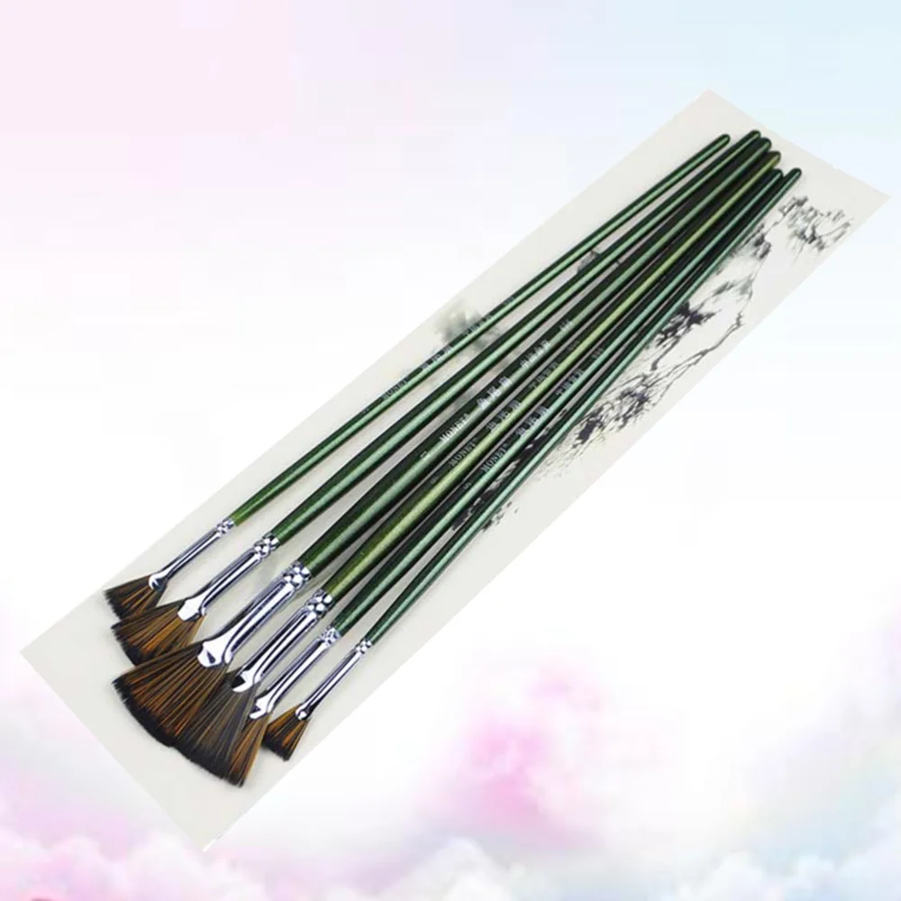 

6PCS Fan-Shaped Tip Nylon Hair Art Paint Brush Set Wooden Handle Multifunctional Painting Brushes Art Painting Tools for Art Stu