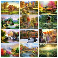 5d diy diamond painting forest lake house tree landscape mosaic picture diamond embroidery set home decoration gift mural