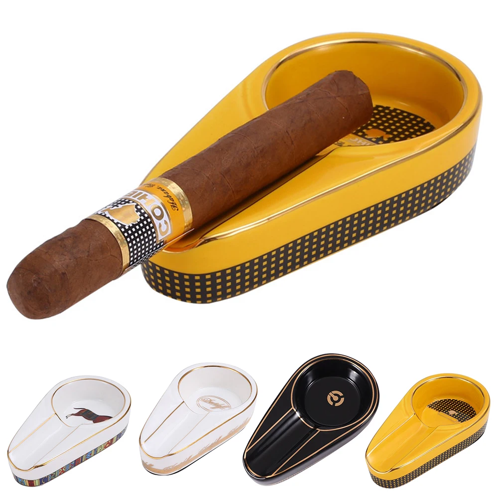 

Ceramic Cigar Ashtray 4 Colors Round Ash Slot Single Cigar Holder Portable Ceramic Ash Tray Tobacco Cigarette Ashtrays Holder