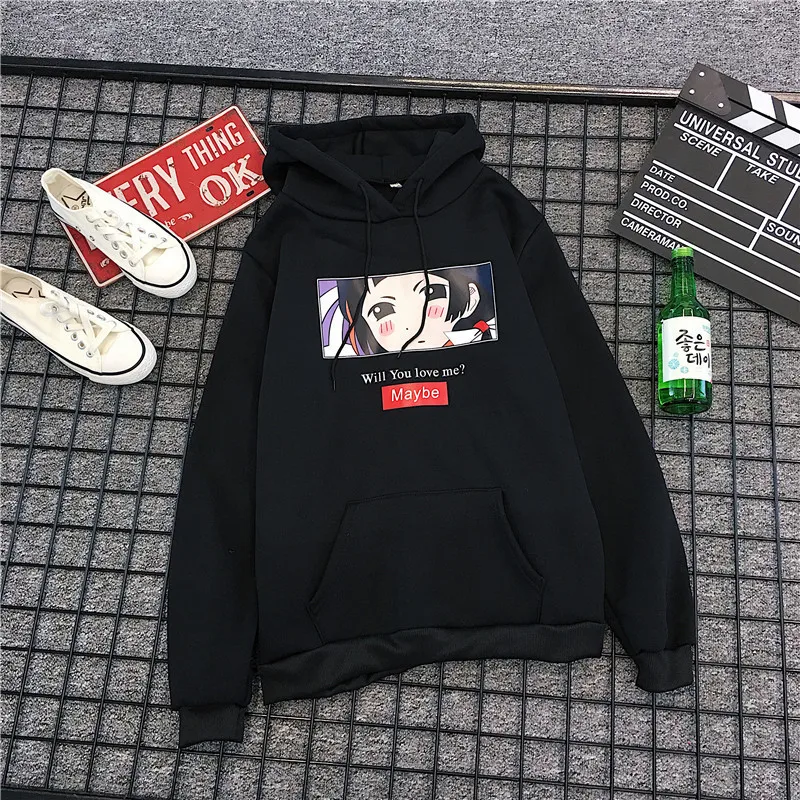 Black ZSIIBO Harajuku уличная Толстовка для женщин с длинным рукавом Толстовка капюшоном корейский Ulzzang печати Флисовые Кофты Женское пальто - Цвет: Black
