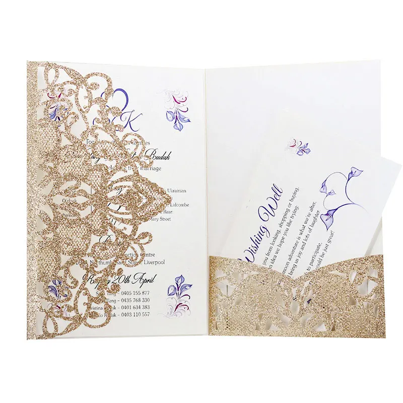 10 шт./компл. кружево пользу свадьбы свадебные блестящие туфли Приглашения карты