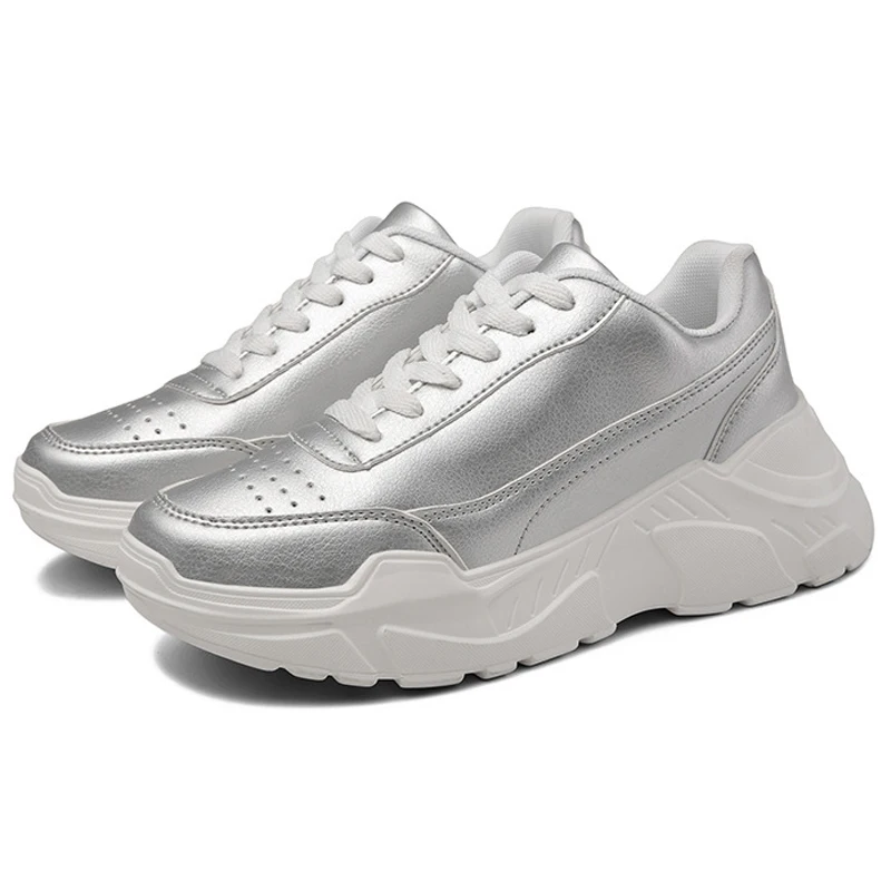 Женские кроссовки на платформе с толстым каблуком 6 см Блестящие Кроссовки для