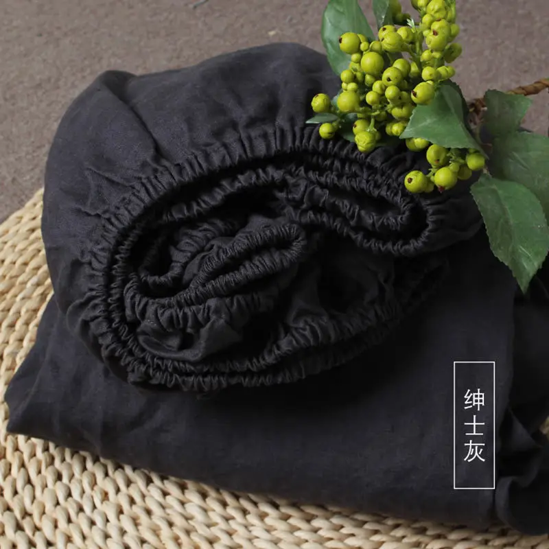 

100% Linens Solid Fitted Sheet Mattress Cover Four Corners With Elastic Band Bed Sheet Flat Bed Sheet Bedspread