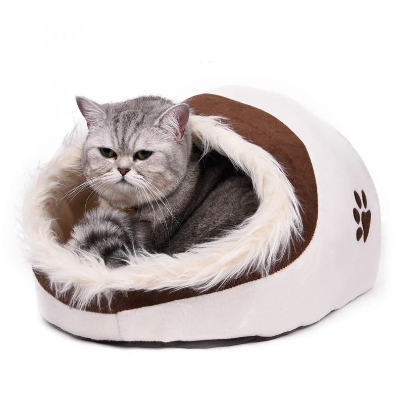 Gw0025 Beige Складной домик для домашних питомцев в форме кошки, кошки, котенка, кровать, Cama Para Cachorro, мягкий зимний теплый собачий питомник, гнездо для собак, кошек - Цвет: Gw0025 Beige