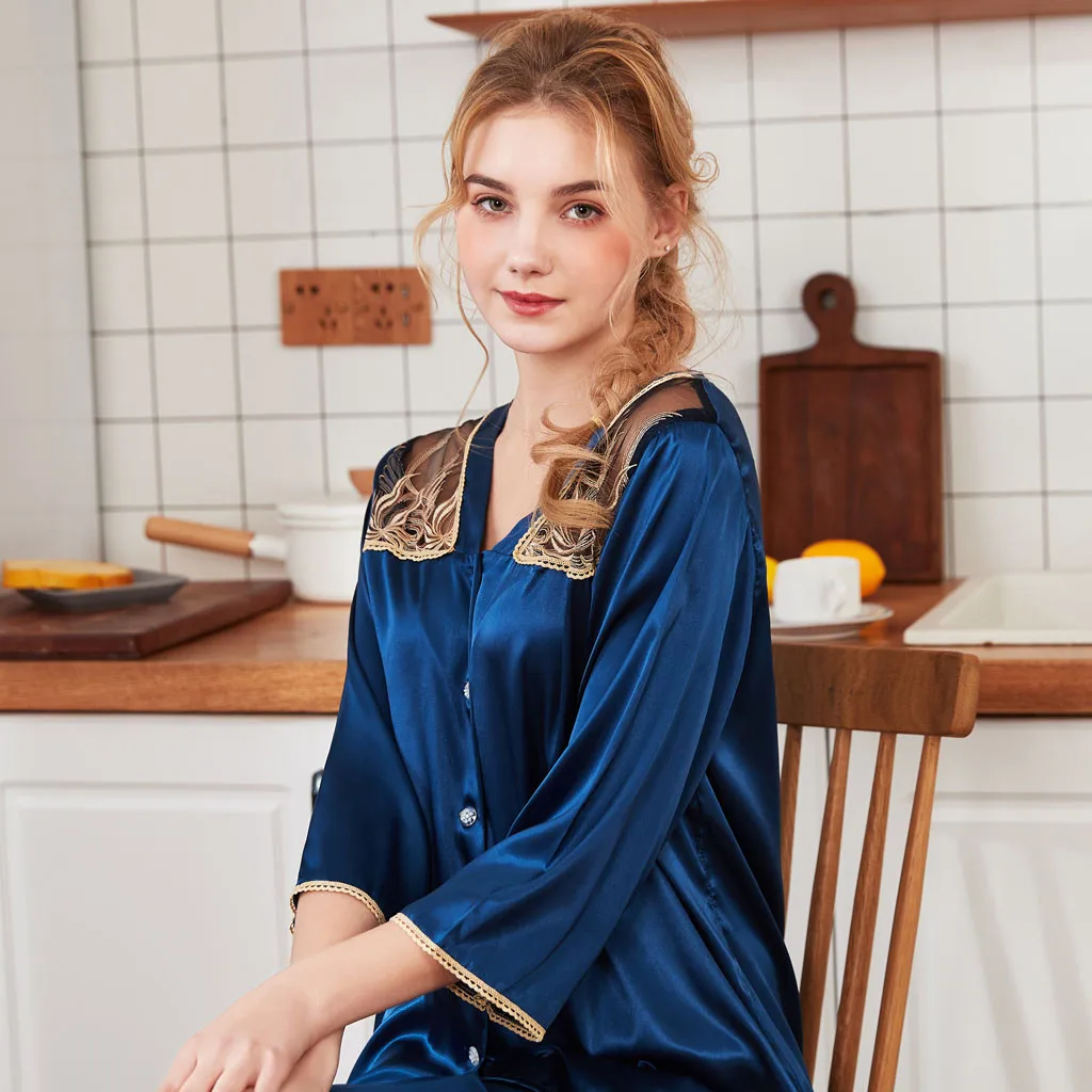 Пижамы для женщин, сексуальное женское белье, ночное белье, 3/4 рукав, кружева, пэчворк, наборы из сатина, camison, сексуальная женская пижама# A30
