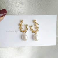 fashion geometric metal pearl leaves simple girl earrings vintage delicate temperament joker stud earrings for women accessories