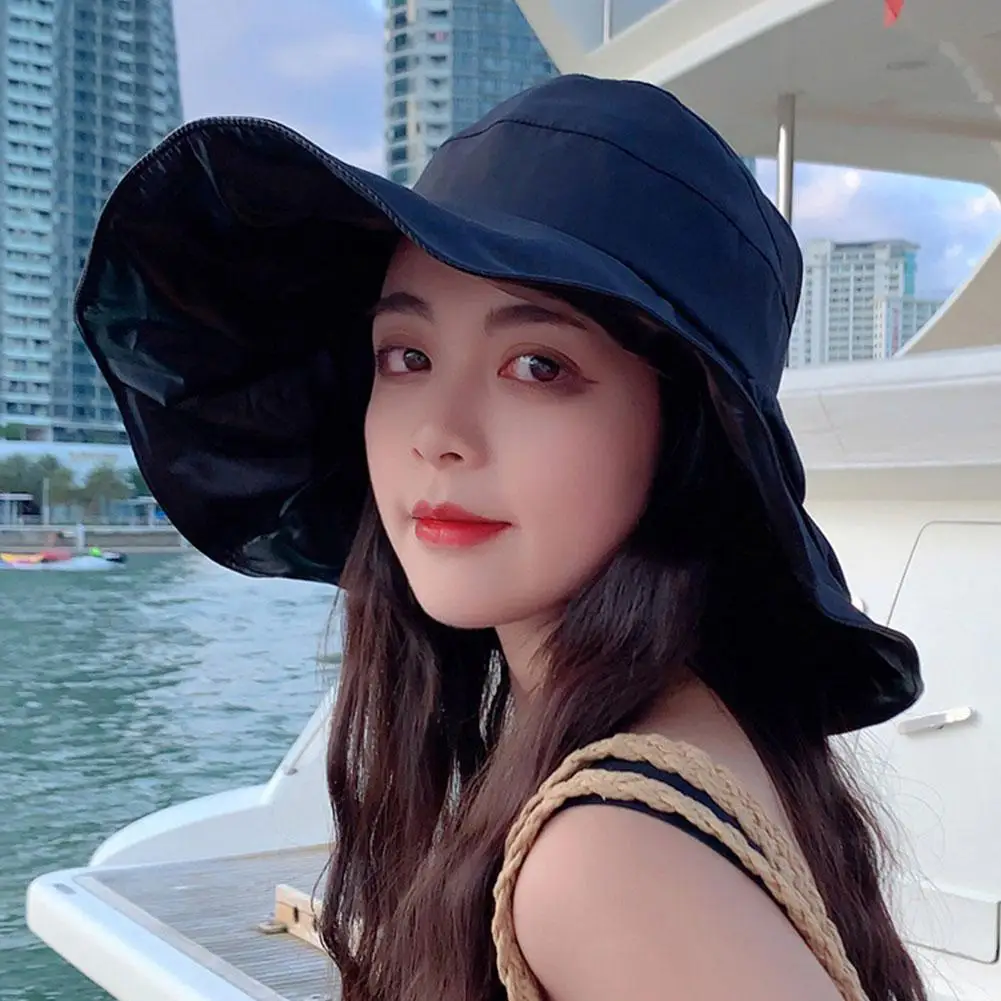 

Anti-UV Sun Hat Summer Women Ponytail Visor Wide Brim Ladies Foldable Sunhat Protection Hats Ladies Beach Uv Hat Yellow Bow N6C6