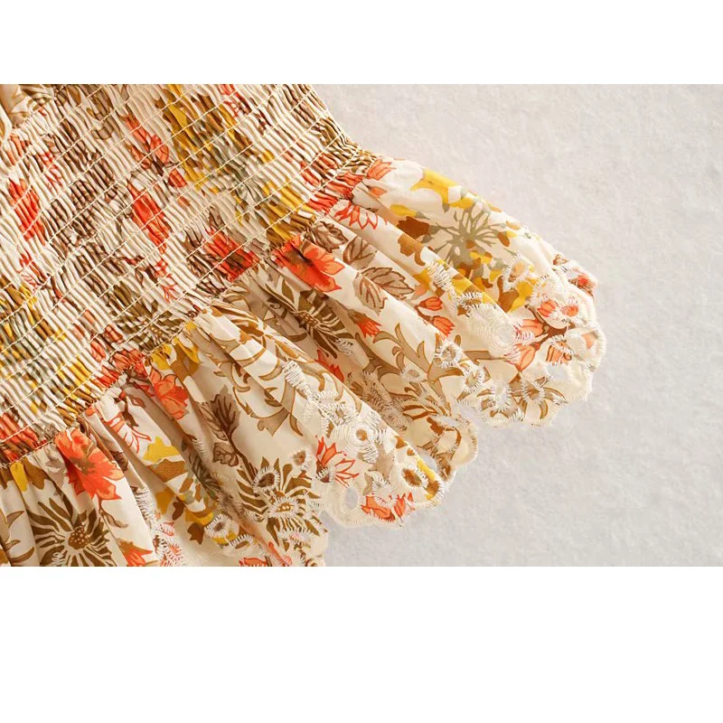 

Harajuku Vintage Pleated Floral Sleeveless Elastic Waist Women's Shirt Summer New Lotus Leaf Sweet Cute Female Tops