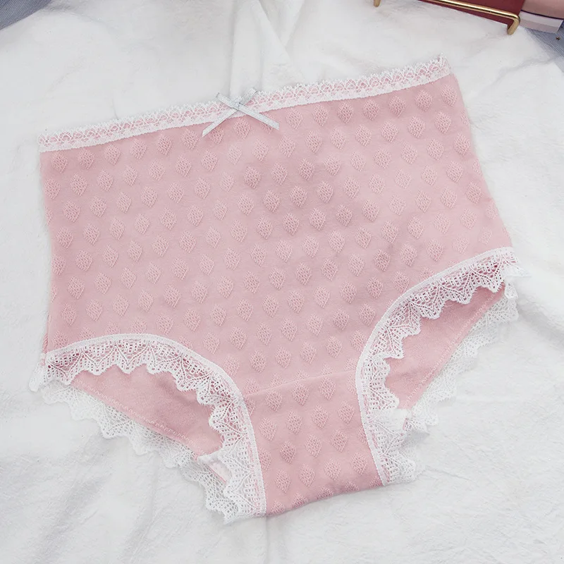 pink SP& CITY японское кружевное хлопковое нижнее белье для менструации, Сексуальные трусы с высокой талией, женские бесшовные трусики, милое однотонное мягкое белье - Цвет: pink