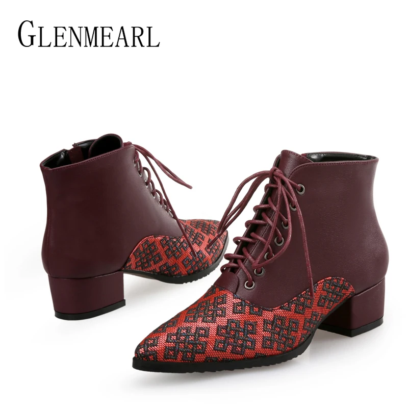 Женские ботильоны Брендовая женская зимняя обувь на каблуке Разноцветная