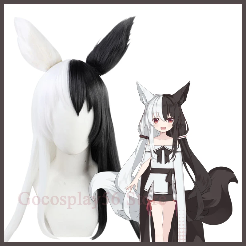 VTuber Alice Mana Wig Ears Project Paryi Косплей черный смешанный белый 80 см длинные прямые синтетические волосы Kawaii Girls
