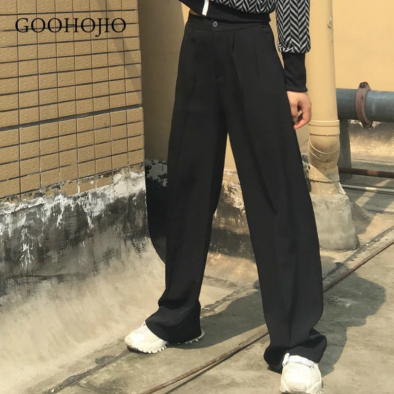 

Женские Костюмные брюки GOOHOJIO, весенние офисные длинные брюки, новинка 2021, Осенние однотонные свободные брюки с высокой талией, женские брюк...