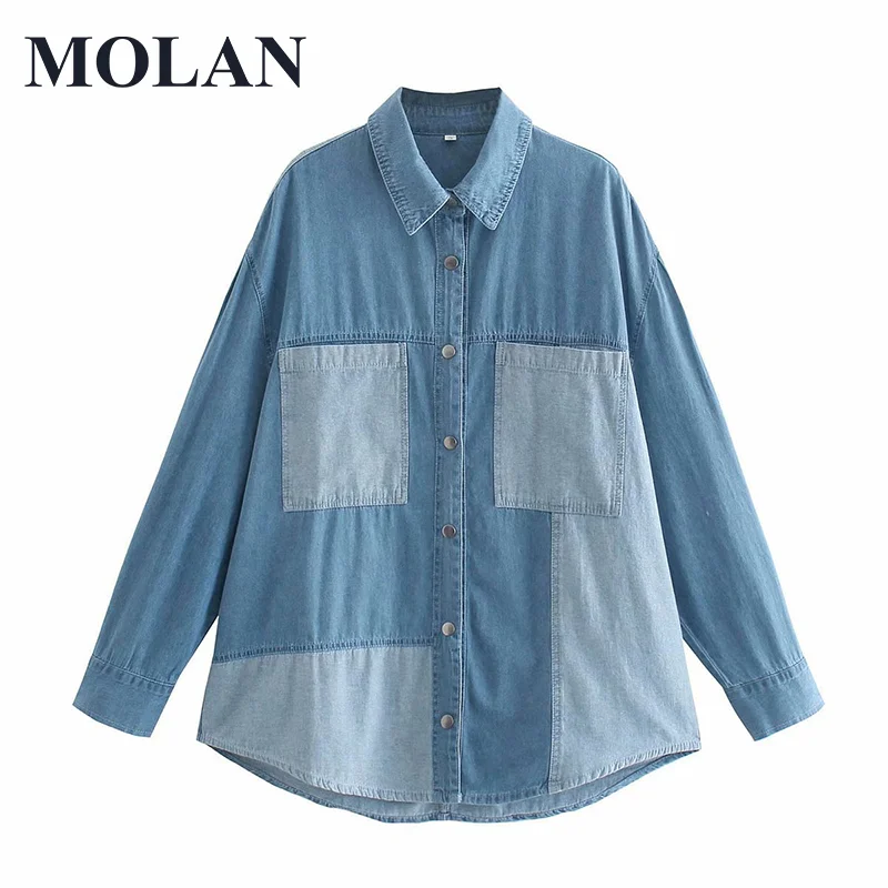 

Женская джинсовая куртка MOLAN, свободная демисезонная куртка из денима с большими карманами, однобортная верхняя одежда в стиле бойфренд