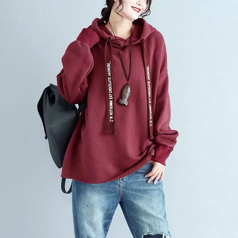 

Women Cotton Sweatshirt Autumn Simple Long Sleeve Cute Hooded Tops Letter Hoodies Loose Oversized Sweatshirts