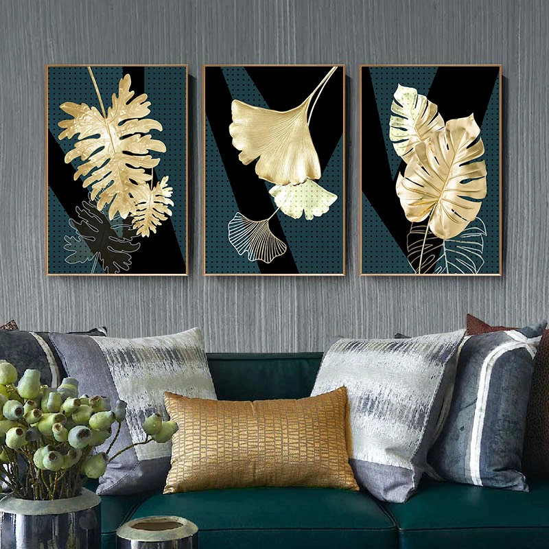 

Golden Green Plant Leaf Canvas Painting Ginkgo Biloba Poster and Prints Wall Art Nordic Pictures for Living Room Home Decoration
