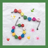 ins xuan elegant girlfriends cool earth disco jumping cute contrast color love smiley face small flower wooden chain bracelet