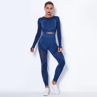 new women seamless yoga set gym fitness leggings hollow out cropped top shirt sport suit women long sleeve tracksuit activewear
