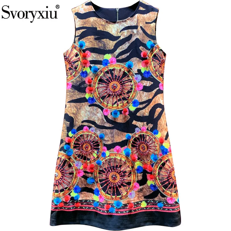 

Svoryxiu 2020 Runway Summer Vintage Leopard Print Tank Short Dress Women's High End Crystal Diamond Fashion A-Line Dresses