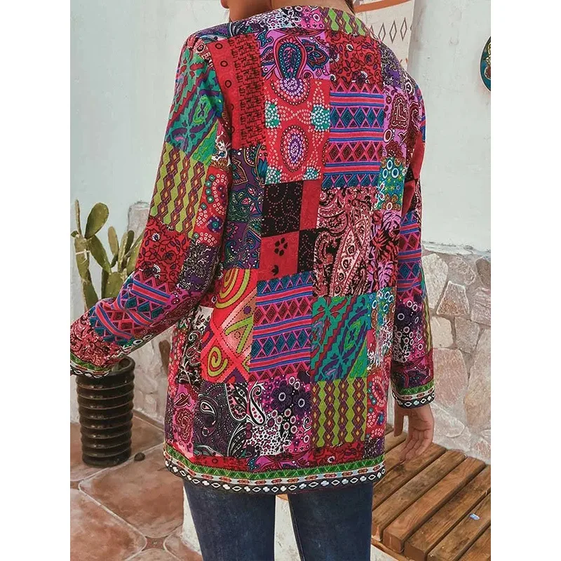 

XUXI 2021 Spring Autumn New Retro Folk-custom Coat Women Printed Long-sleeved Coat Jacket Cardigan E1226
