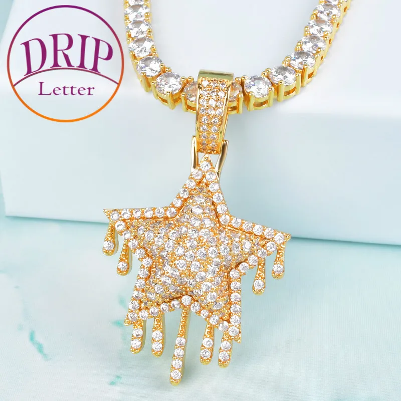 

Подвеска в виде капельной звезды женское ожерелье цепочка золотого цвета с блестящим кубическим цирконием ювелирные изделия в стиле хип-хоп