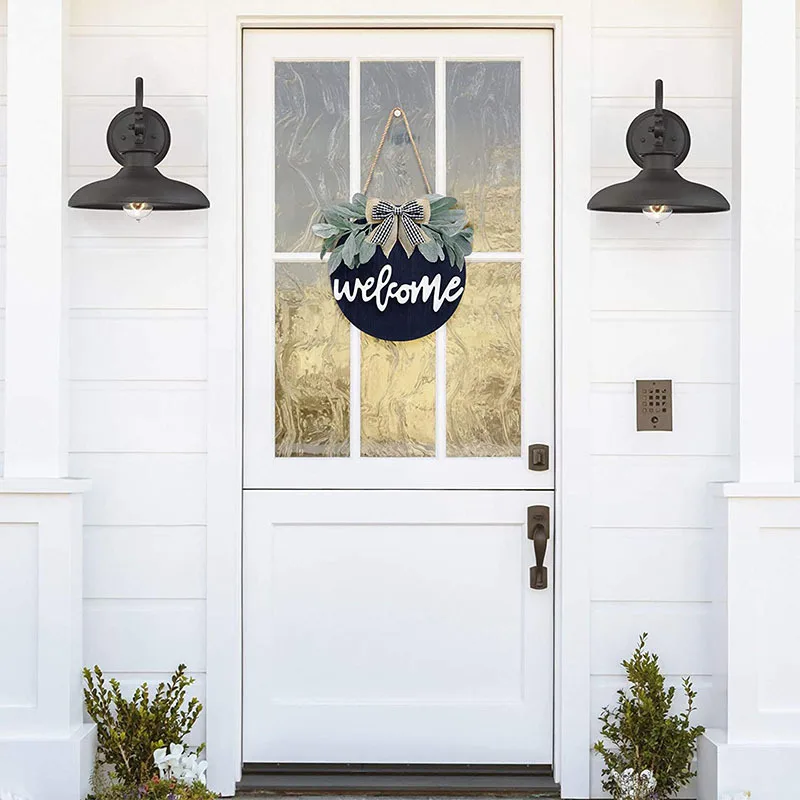 

Home decorations welcome wooden sign Easter wreath shooting props black and white lattice wreath door hanger