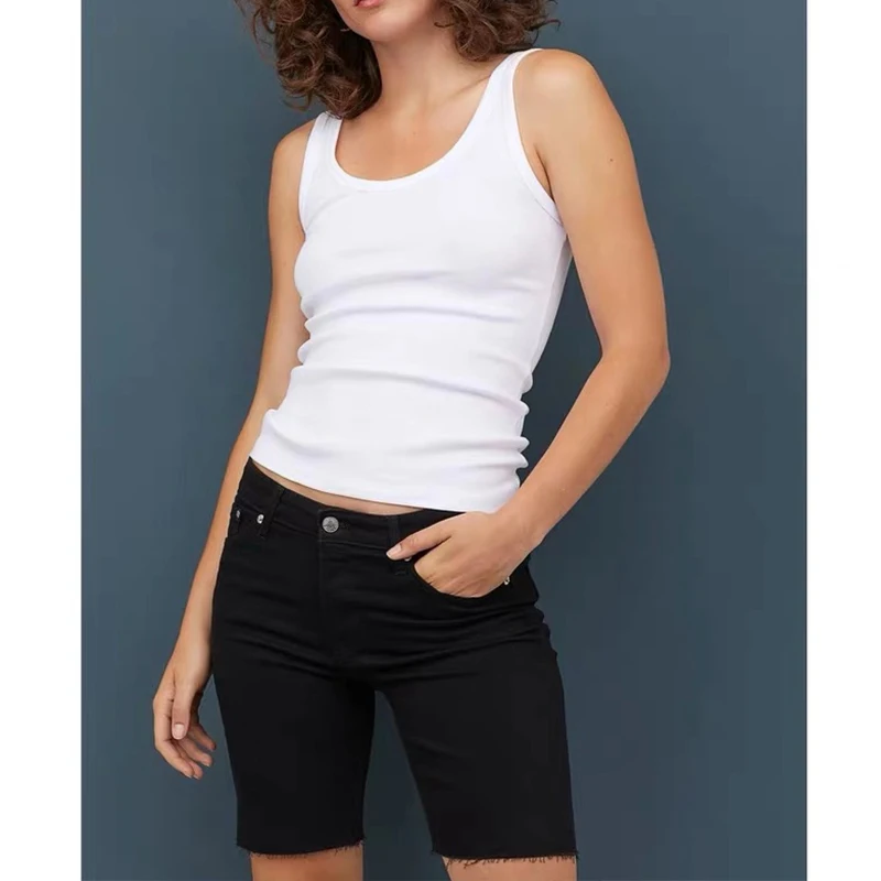 Women Cotton Ribbed Tank Top T-Shirt Sports Gym Fashion Casual Sleeveless Tee Plus Size Stretchy Blouse M30284